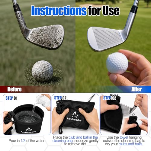 Golf Club & Ball Cleaner Bag with Towel & Clips — Portable Wet/Dry Pouch