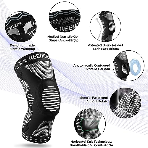 NEENCA Professional Knee Brace Support for Men & Women, Black, Large, Pack of 2