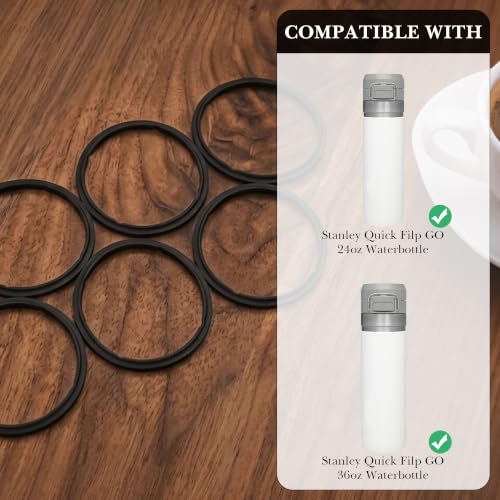 6 Pack Silicone Water Bottle Gasket Replacement - Black