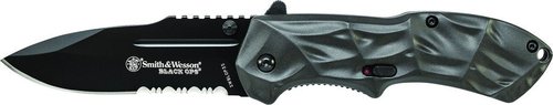 Smith & Wesson Black Ops SWBLOP3S 7.7in S.S. Assisted Opening Knife with 3.4in Serrated Drop Point Blade and Aluminum Handle for Tactical, Survival and EDC