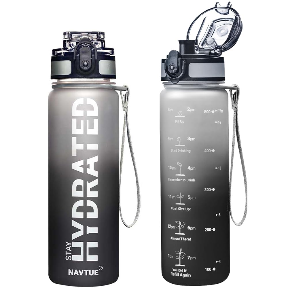 NAVTUE Water Bottle 16.9 oz Motivational Time Marker Tritan Bottle