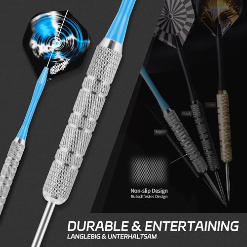 Professional Steel Darts Set - 18 Durable Metal Tip Darts with Flights