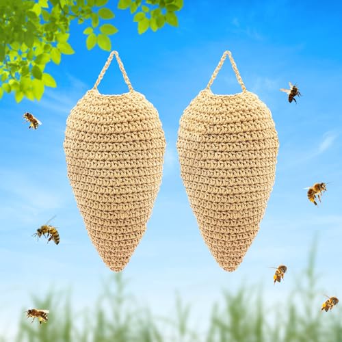 2 Pack Crochet Fake Wasp Nest Decoy - Khaki Yellow
