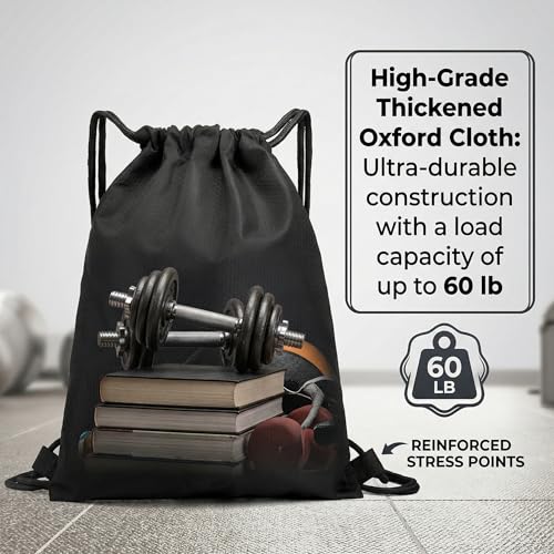 Waterproof Drawstring Backpack, Soccer-Texture Gym Sack - Black
