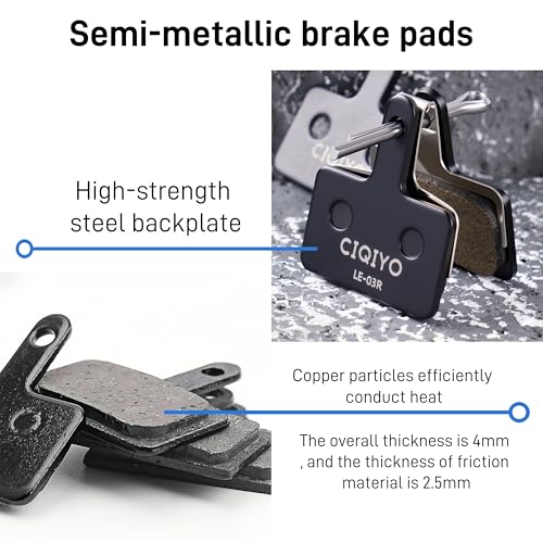 Bike Brake Pads - 4 Pairs Semi-Metallic Black, High-Quality Materials
