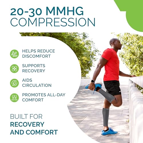 Run Forever Calf Compression Sleeve for Men & Women 20-30mmHg, Large Graphite Grey