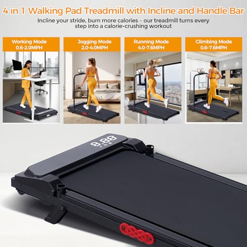 Portable Electric Walking Pad Treadmill with Incline - 3.0HP, 350LB Capacity