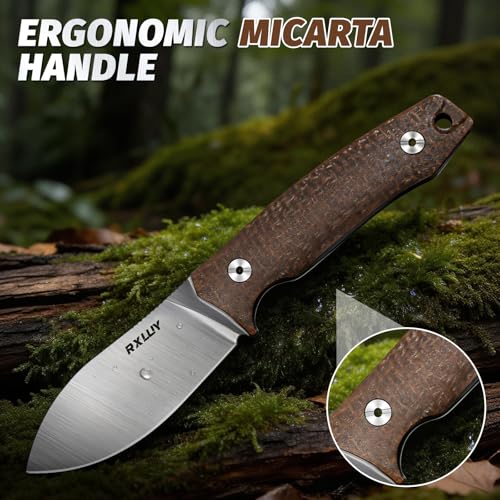 RXLUY Brown Fixed Blade Knife with Kydex Sheath, 2.95" N690Co Steel, Ergonomic Handle