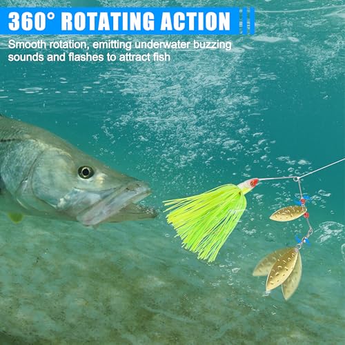 AGOOL Set of 6 Spinnerbaits for Bass & Freshwater Fishing - Weedless Lures with Dual Blades