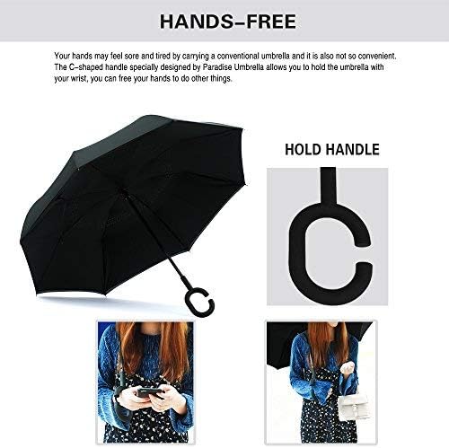 SIEPASA Inverted Reverse Umbrella - Extra Large Double Canopy, Windproof & Waterproof | 49/56 Inch C-Shape Handle