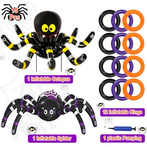Halloween Ring Toss Games for Kids - 2 Pack Inflatable Spiders Set