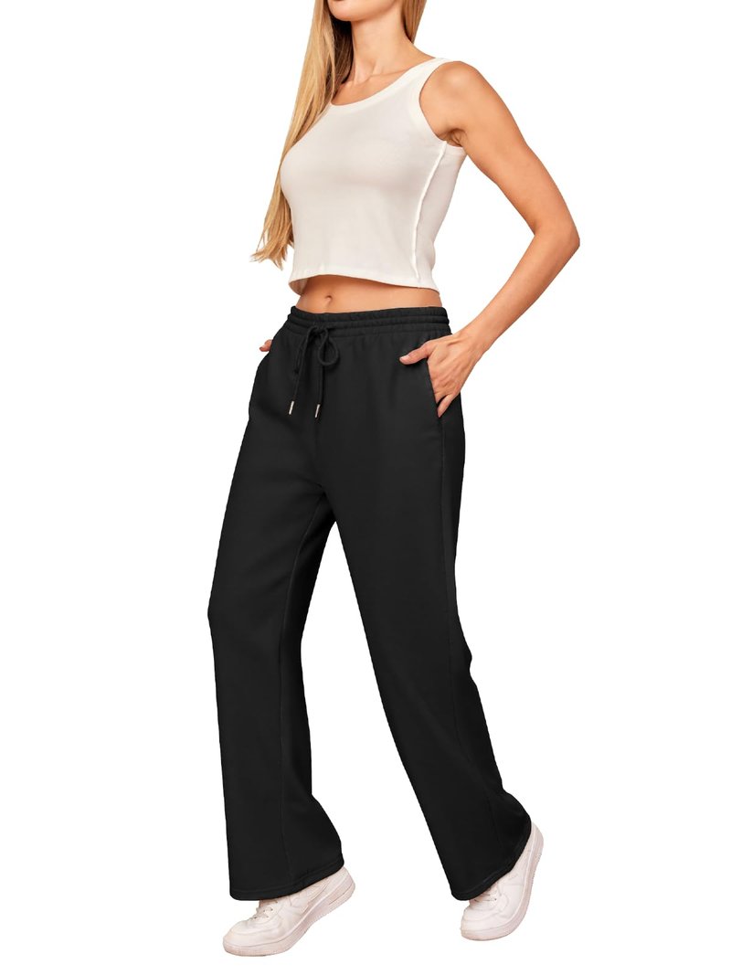 IPMQ Womens Sweatpants Cotton Lounge Pants Wide Leg Drawstring Joggers Fall Athletic Outfits with Pockets 2025 Black
