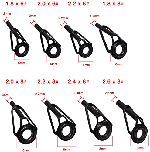 8pcs Fishing Rod Tip Repair Kit - Black Small Tips