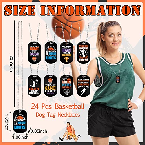 24 Pcs Dog Tags Necklaces - Acrylic & Metal Chain - Basketball