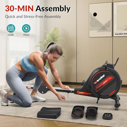 Magnetic Rowing Machine for Home - 32 Levels Resistance, 350 LBS Capacity, Black Red