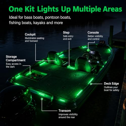 10PCS Green LED Boat Interior Lights - 12V Waterproof Lighting