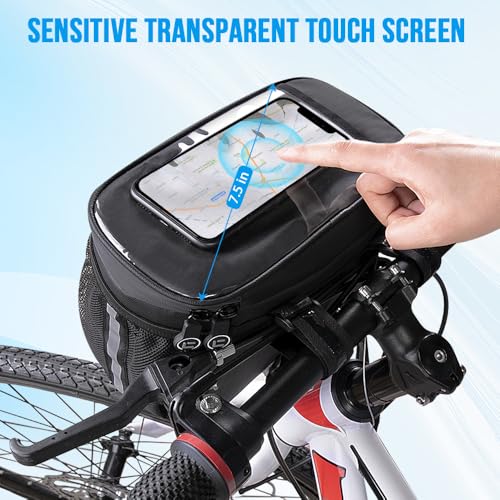 Insulated Bicycle Handlebar Bag with Phone Touchscreen - Black