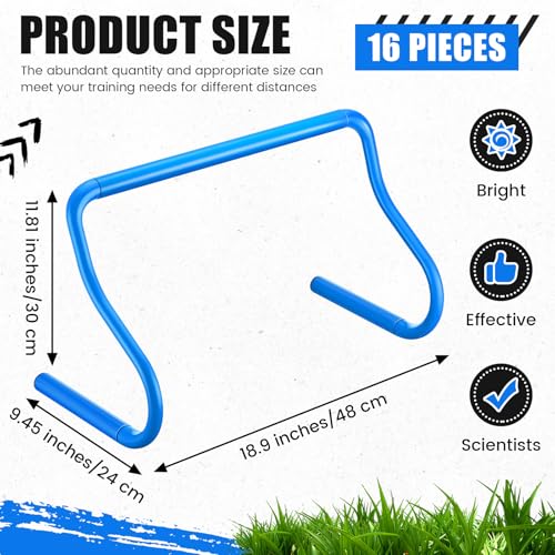 Speed Agility Training Hurdles Set - 16 Pieces, 12" - Blue
