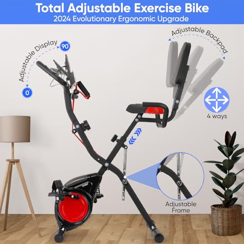 Folding Exercise Bike with Luminous Display - Red