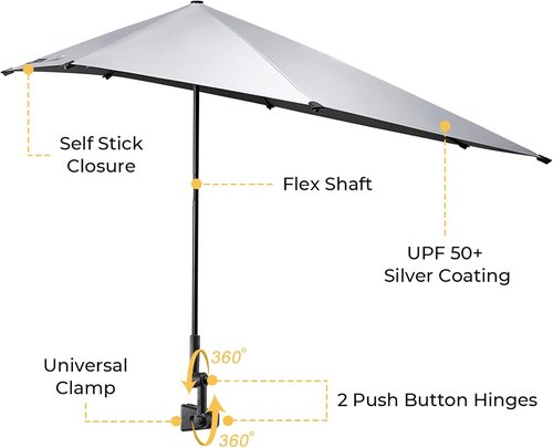 G4Free Adjustable Beach Umbrella - UPF 50+ Protection | XL Size with Universal Clamp for Chairs & Strollers