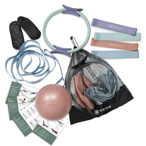 Pilates Starter Kit with Mat, Ring & Resistance Bands - 6 Pieces