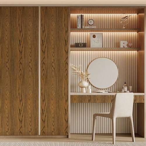 Shackcom Brown Wood Grain Contact Paper Peel & Stick, 1 Roll 15.7"x118.11" Wood Grain Wallpaper, 3D Effect Waterproof & Removable for Home Bathroom Bedroom Countertops & Cabinets Wall Decor