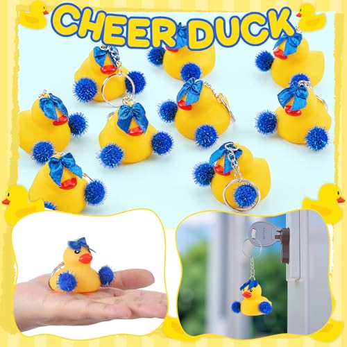 Cheerleader Rubber Duck Keychains - 12 Pcs Blue Gift Set