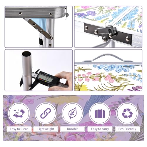 Yriuat 3ft Folding Camping Table with Floral Design, Adjustable Height Portable Picnic Table