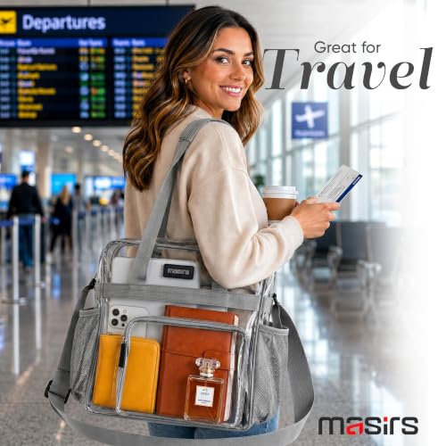Masirs Clear Tote Bag Stadium Approved - Mesh Pockets Shoulder Straps