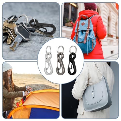 12-Piece Mini Carabiner Clips - 1-Inch Zinc Alloy Spring Hooks - 3 Colors