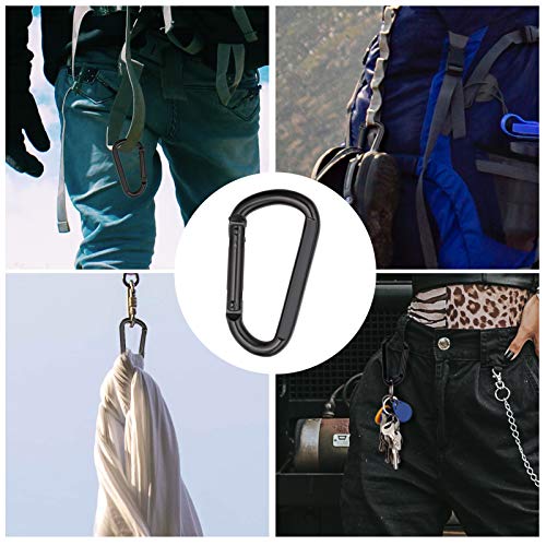Heavy Duty Black Carabiner Hooks - 4 Pack, M8 x 80mm