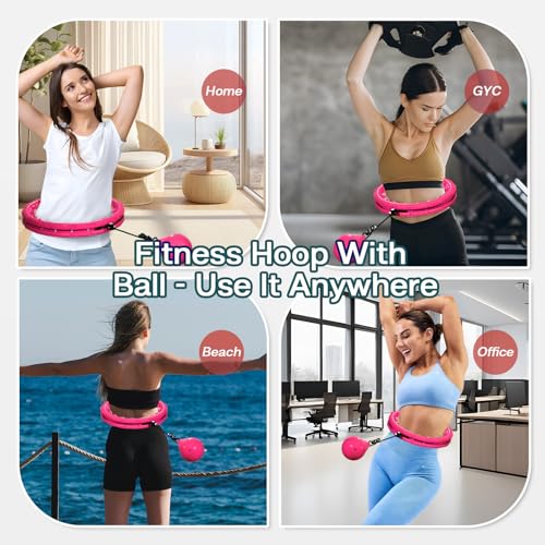 Weighted Hula Fitness Hoop for Weight Loss - 28 Detachable Knots, Red Pink