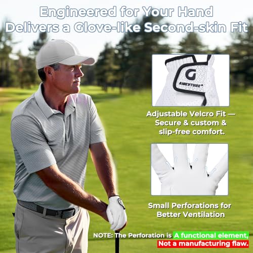 AIGEVTURE Men's Left White Calfskin Leather Golf Gloves - Breathable & Premium Fit