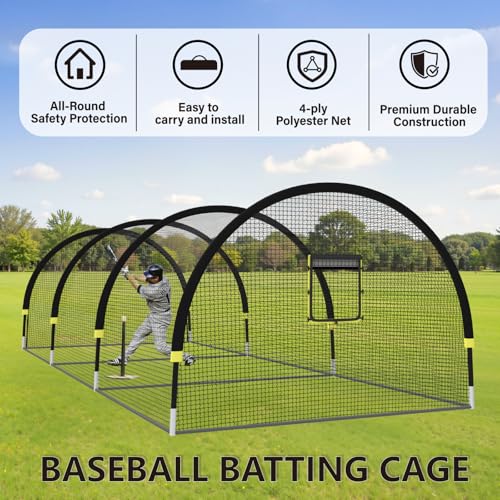 30ft Portable Backyard Batting Cage with Pitching Machine Hole