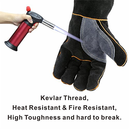 Extreme Heat/Fire Resistant Gloves Leather with Kevlar Stitching, Mitts Perfect for Welding/Oven/Grill/BBQ/Mig/Fireplace/Stove/Pot Holder/Tig Welder/Animal Handling