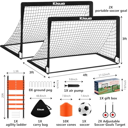 Kids Soccer Goal Set - 4X3 FT Portable Pop Up Net - Black