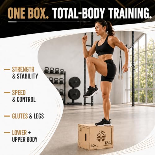 Diagsh 3-in-1 Wooden Plyometric Jump Box - 16x12x8 Inches Home Gym Equipment