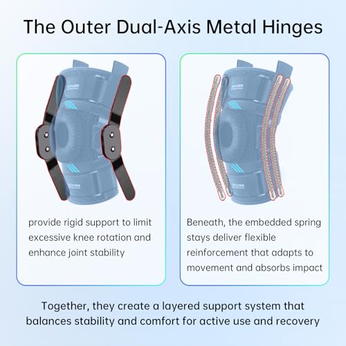 ZEAZEN Adjustable Medium Hinged Knee Brace with Dual Metal Side Stabilizers & Patella Support for ACL & Meniscus Recovery