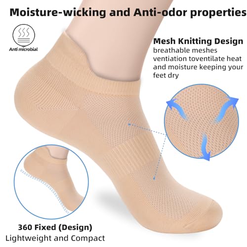 ATBITER Ankle Socks Women & Men 6-12 Pairs Thin Low Cut No Show Tab 5-7 / 6 Pairs Nude