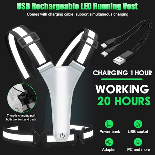 SAWNZC Black LED Reflective Running Vest with 5 Colors & USB Rechargeable - Size Adjustable