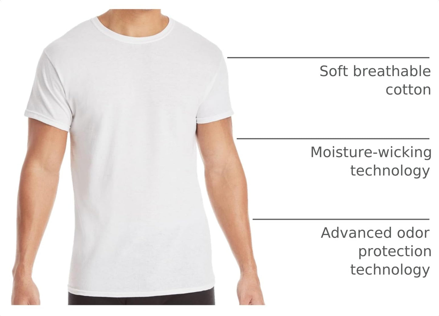 Hanes Mens Cotton, Moisture-wicking Crew Tee Undershirts, Multi-packs, White - 6 Pack, Medium US
