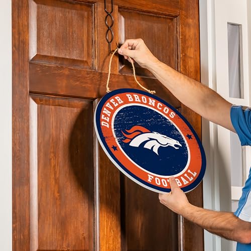 Denver Broncos 18" Round Wood Welcome Sign - Indoor & Outdoor