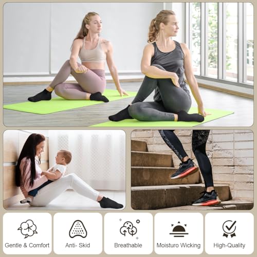 Yoga Socks for Women - Non-Slip Cotton Ankle Socks, 3 Pairs Black
