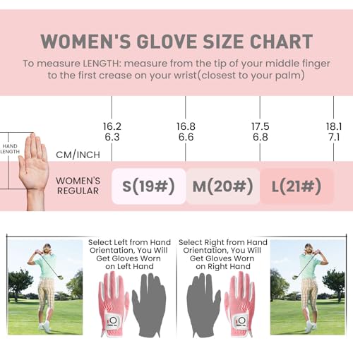 Womens Golf Glove - Left Hand, Pink, Small - All-Weather Grip