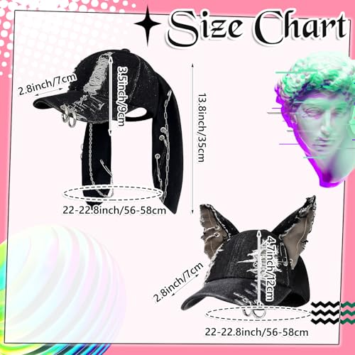 Shyyween Y2K Grunge Bunny & Cat Hat with Ears - Unique Ears Design