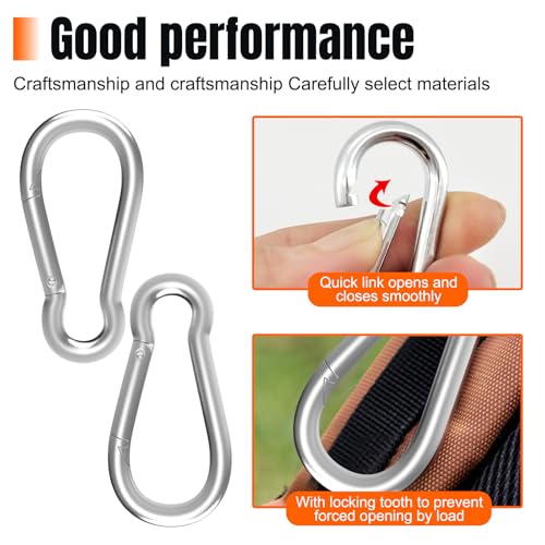 Heavy-Duty Carabiner Clip 1.96" Silver - 12 Pcs Quick Link Snap Hooks