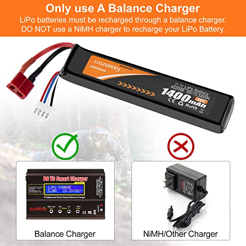11.1V 1400mAh 30C LiPo Airsoft Battery with T Plug & Mini Tamiya
