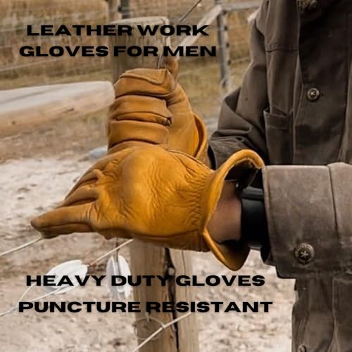 Iron Fencer Leather Work Glove - 207 Large Golden Stag Cowhide Leather Fencing Gloves for Men Heavy Duty Double Palm, Guantes de Trabajo, Ranch, 207L