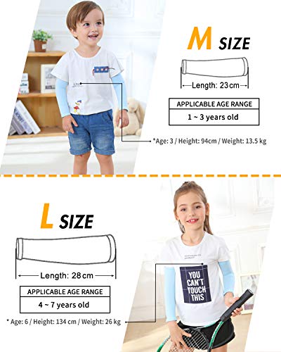 Kids UV Sun Protection Arm Sleeves - Medium, 3 Pairs: Black + White + Blue