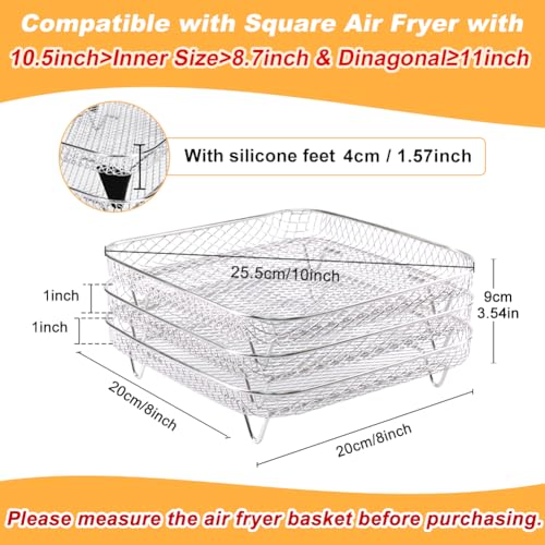 BYKITCHEN 8 Inch Square Air Fryer Rack for 6-7.5 QT Cosori, Ninja, Gourmia Airfryer - Stackable Food Dehydrator Accessory